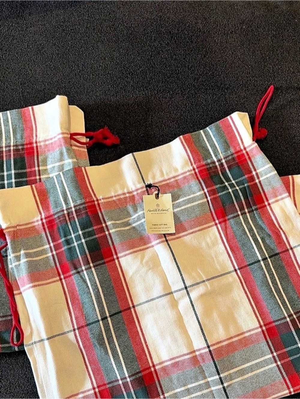 Hearth & Home with Magnolia FABRIC GIFT BAG in Cream & Red NWT (2 PACK)
